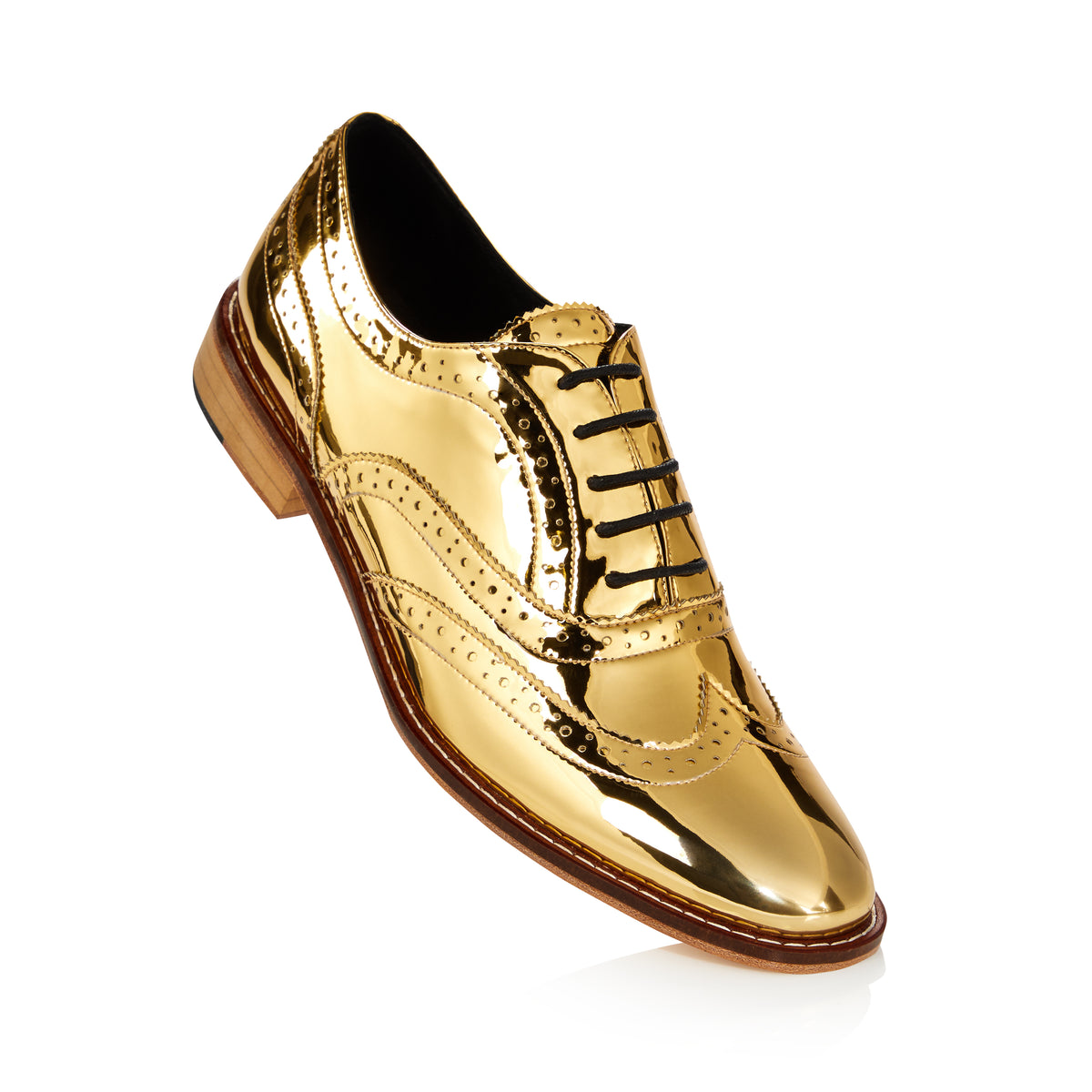 Mirror Finish Gold Metallic Brogue Shoes | Unisex