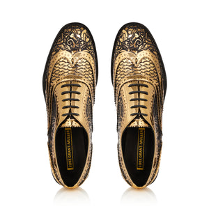 Kama Shoetra Gold and Black Laser etched Brogue Shoes