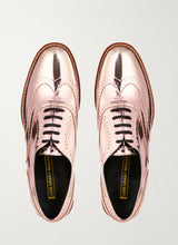 Baby pink metallic brogue shoes, top view - Luke Grant-Muller