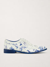 Porcelain blue and white printed brogue shoes, side view - Luke Grant-Muller