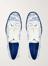 Porcelain blue and white printed brogue shoes, top view - Luke Grant-Muller