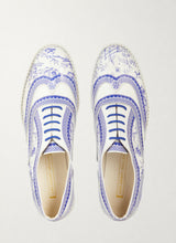 Qinghua porcelain blue and white patent brogue shoes, top view - Luke Grant-Muller