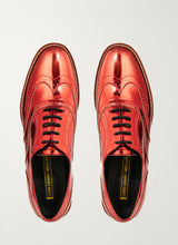 Red metallic brogue shoes, top view - Luke Grant-Muller