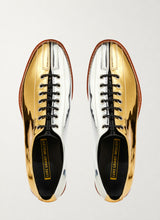 The Dude two-tone silver and gold bowling shoes, top view - Luke Grant-Muller