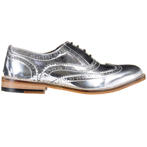 Mirror Finish Silver Brogue Shoes Pre-Order