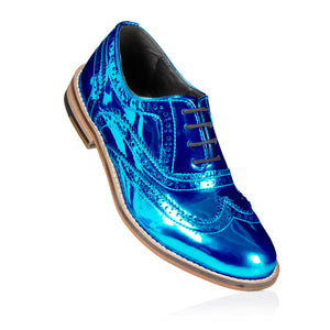 Navy Blue Metallic Brogue Shoes Pre-Order