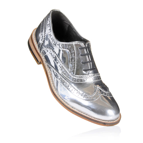 Mirror Finish Silver Brogue Shoes Pre-Order