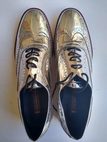 Ladies 11 Gents 10 US | 9 UK | 43 EU  Mirror Finish Silver Brogue Shoes (SAMP11)