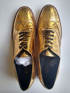 Ladies 11 Gents 10 US | 9 UK | 43 EU  Mirror Finish Gold Metallic Brogue Shoes (SAMP15)