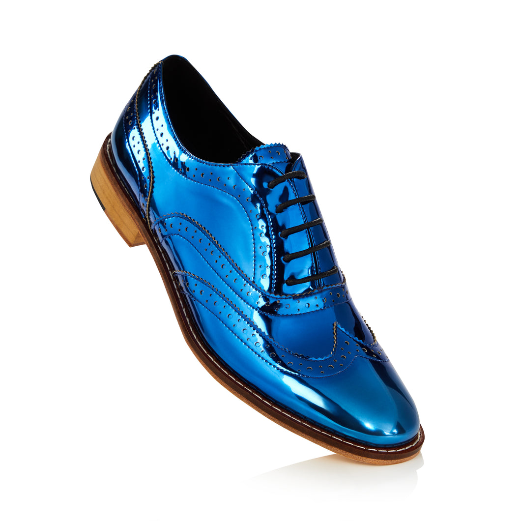 Navy Blue Metallic Brogue Shoes | Unisex