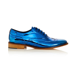Navy Blue Metallic Brogue Shoes | Unisex