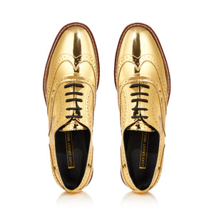 Mirror Finish Gold Metallic Brogue Shoes