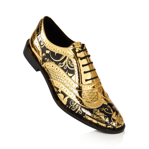Kama Shoetra Gold and Black Brogue Shoes