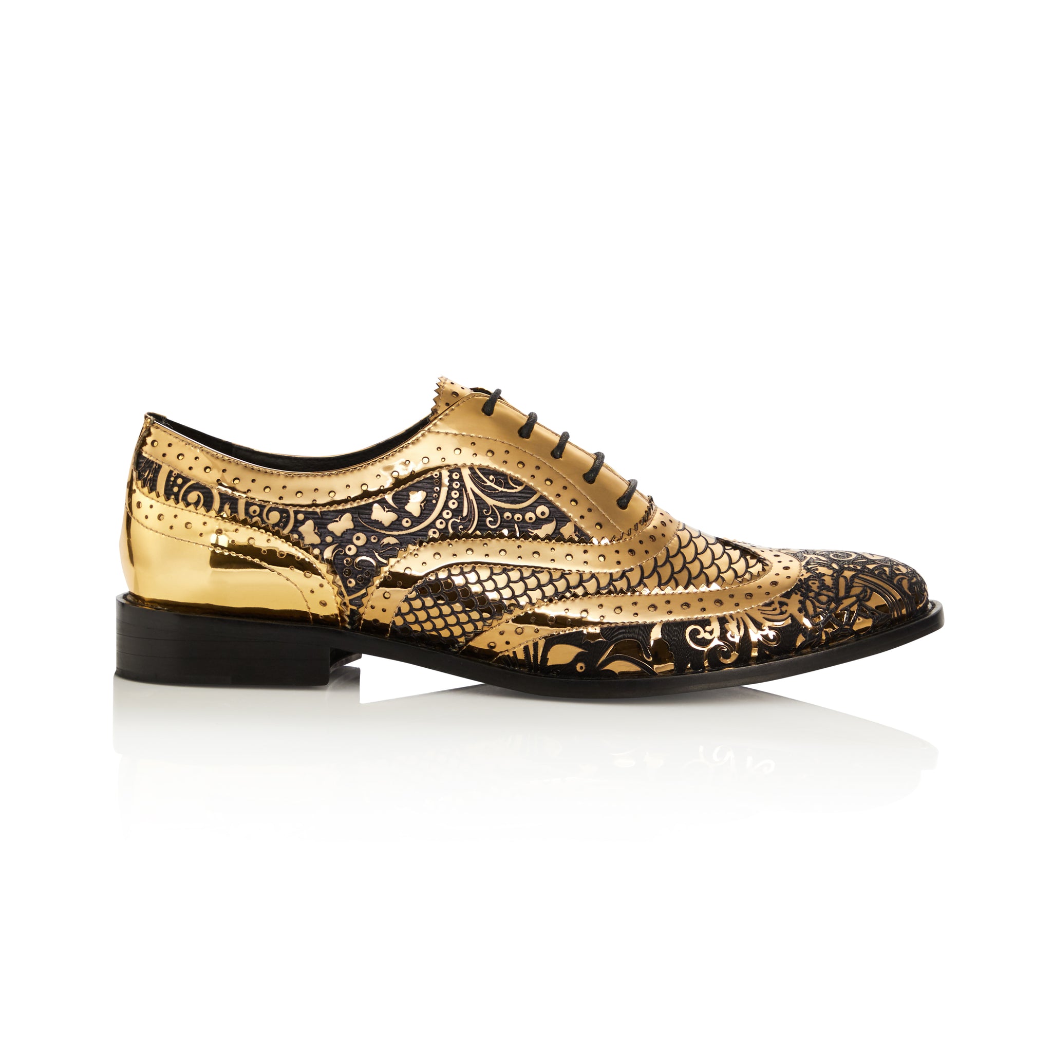 Kama Shoetra Gold and Black Laser etched Brogue Shoes Luke Grant-Muller Kama Shoetra Gold and Black Laser etched Brogue Shoes Luke Grant-Muller