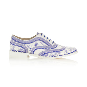 Qinghua Porcelain Blue and White Patent Brogue Shoes