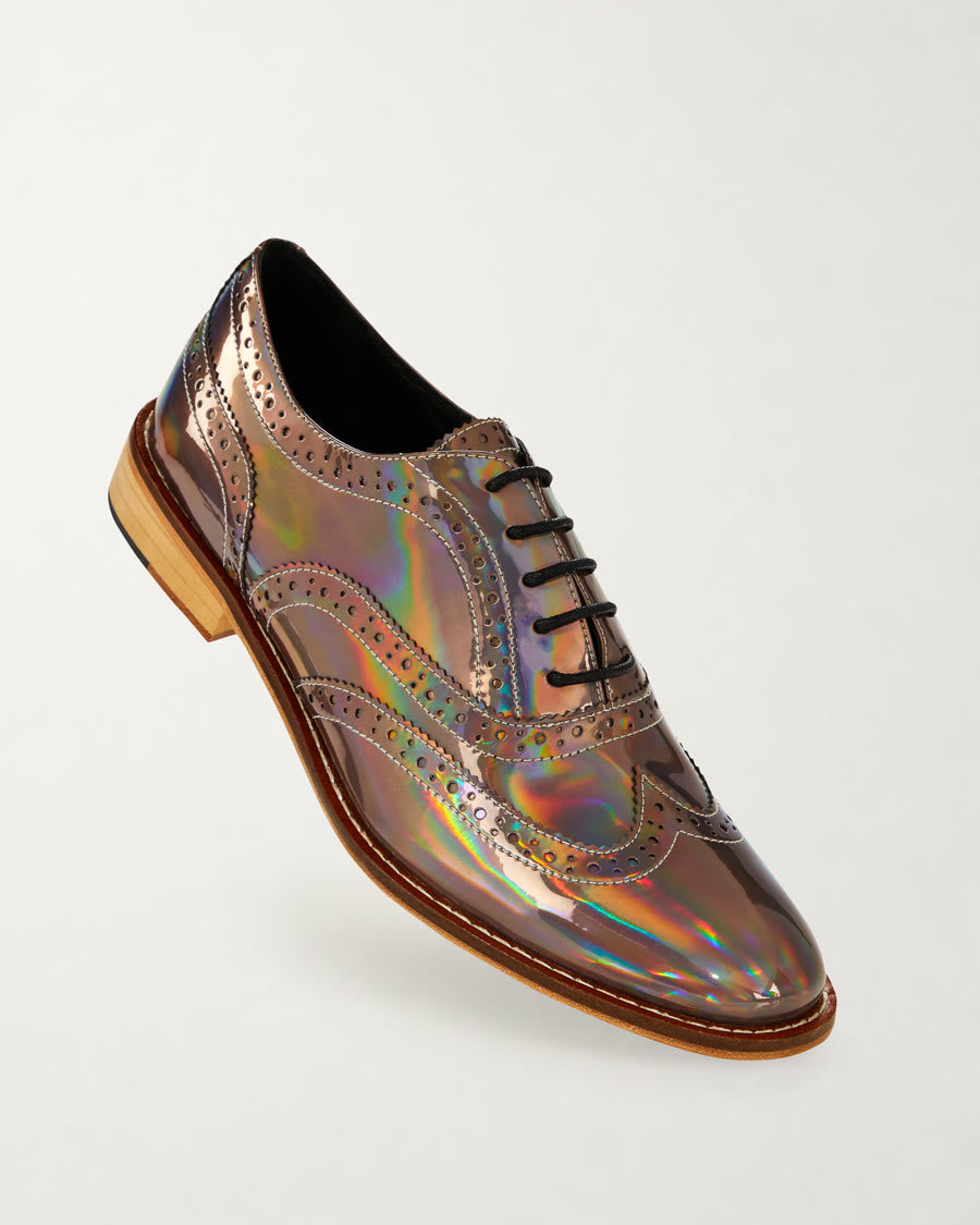 Holographic Iridescent Brogues diagonal product view - Luke Grant-Muller