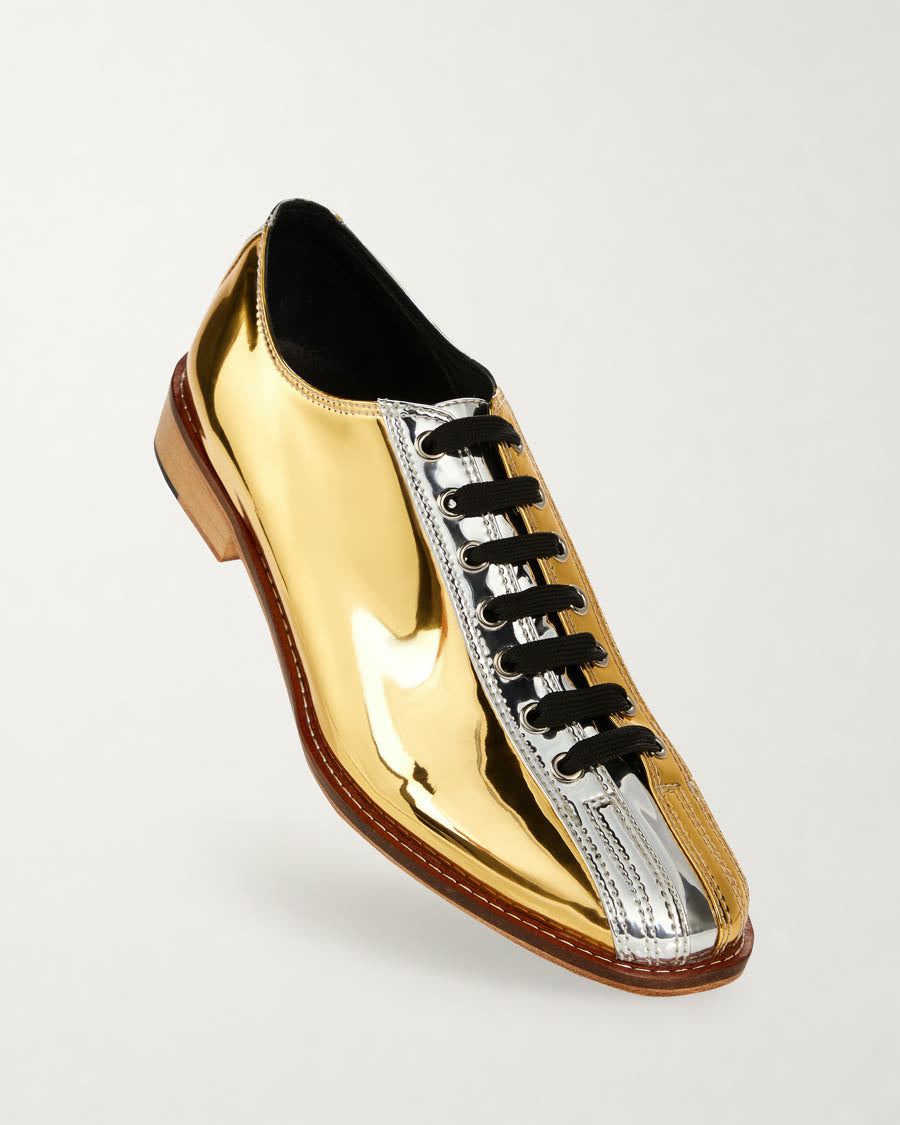 Two-Tone Silver and Gold Bowling Shoes diagonal product view - Luke Grant-Muller